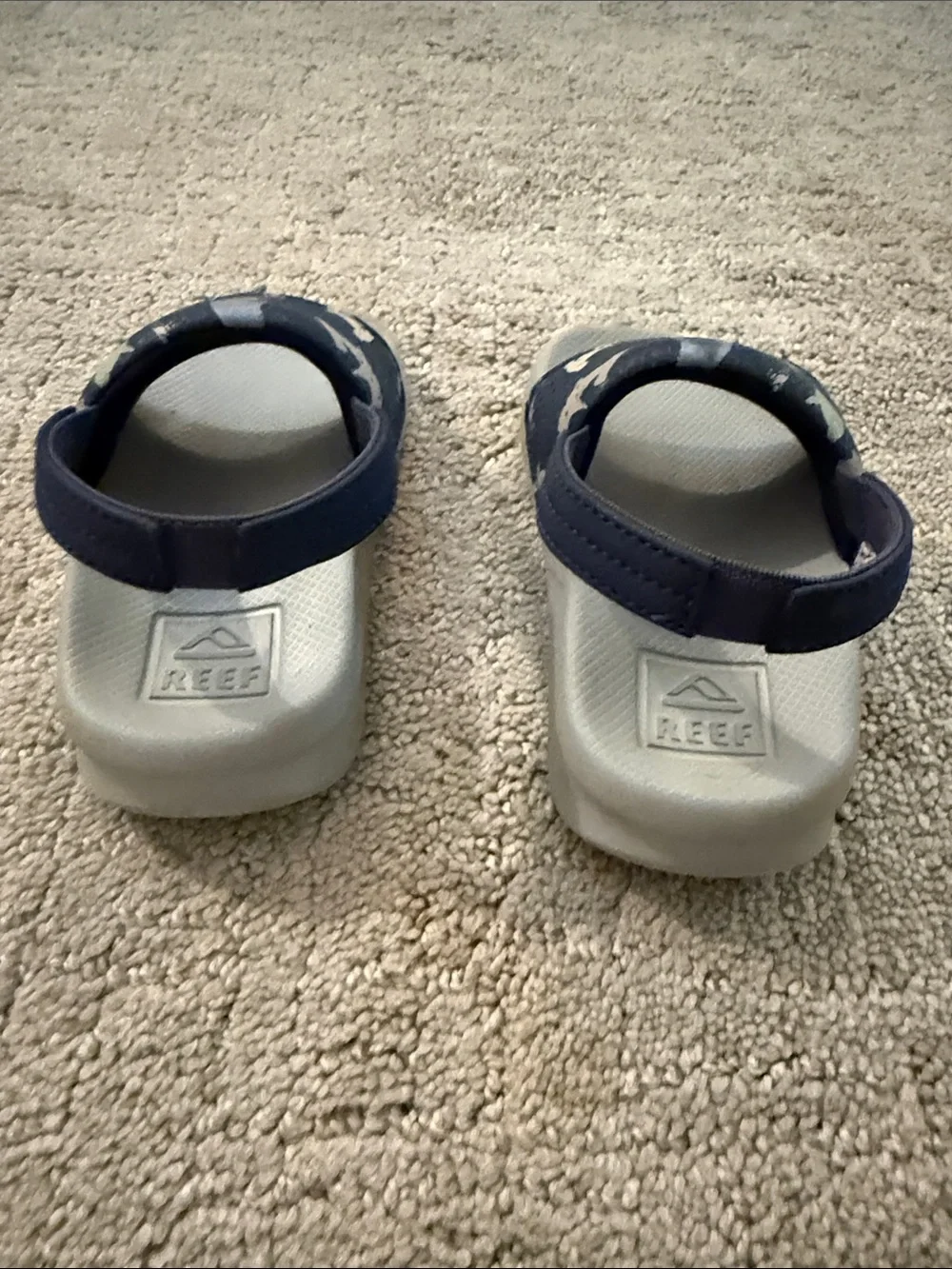 Reef Kids Navy Shark Print Strap Sandals with Light Gray Footbed